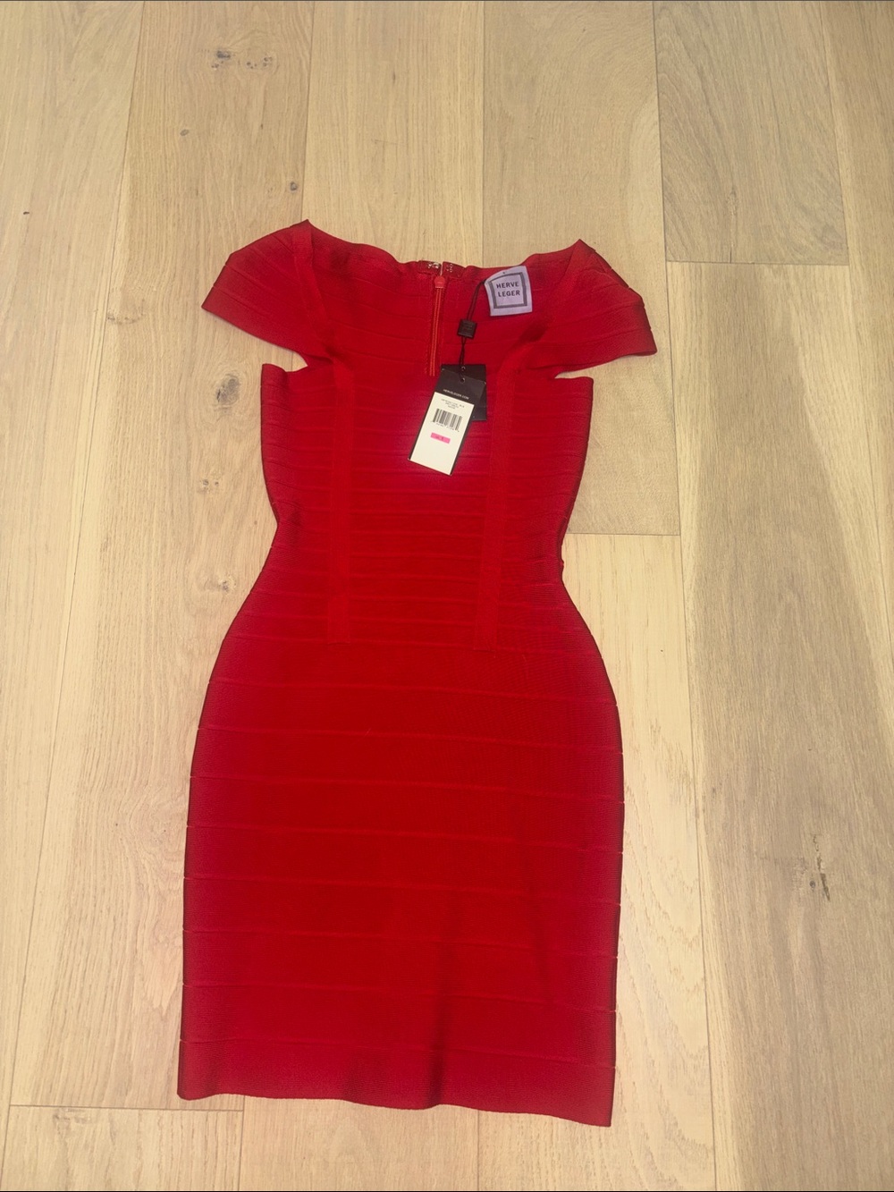 Herve Leger Red Off-Shoulder Bandage Mini Dress
